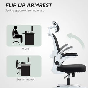 Chaise de bureau ergonomique en maille avec accoudoirs relevables, appui-tête pivotant et soutien lombaire réglable, noir