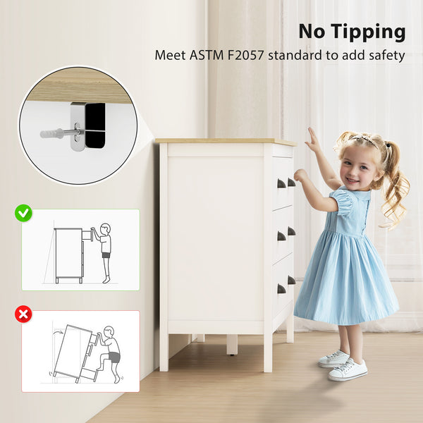 Commode avec glissières silencieuses à 6 tiroirs, blanche
