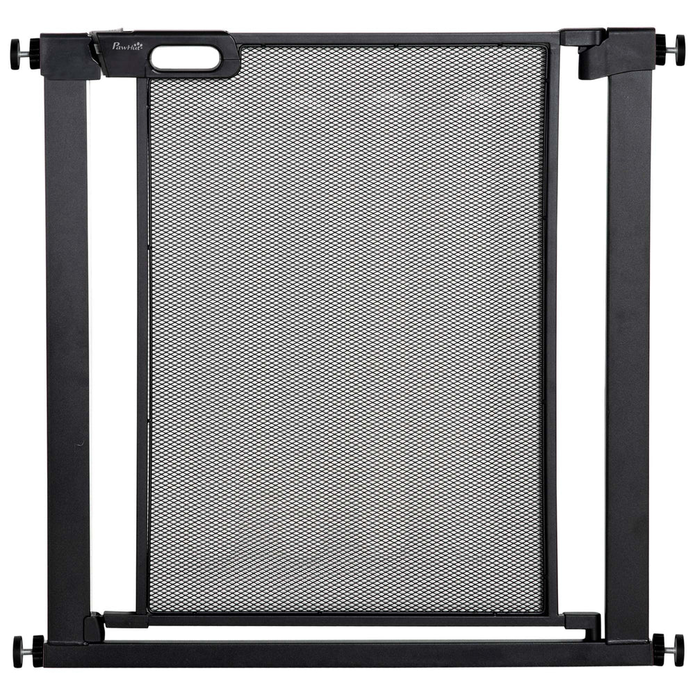 Metal barrier with self-closing and double-locking gate, black