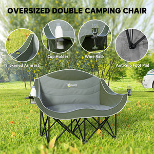 Chaise de camping portable double avec porte-gobelets et sac de transport, supporte jusqu'à 250 kg, vert foncé