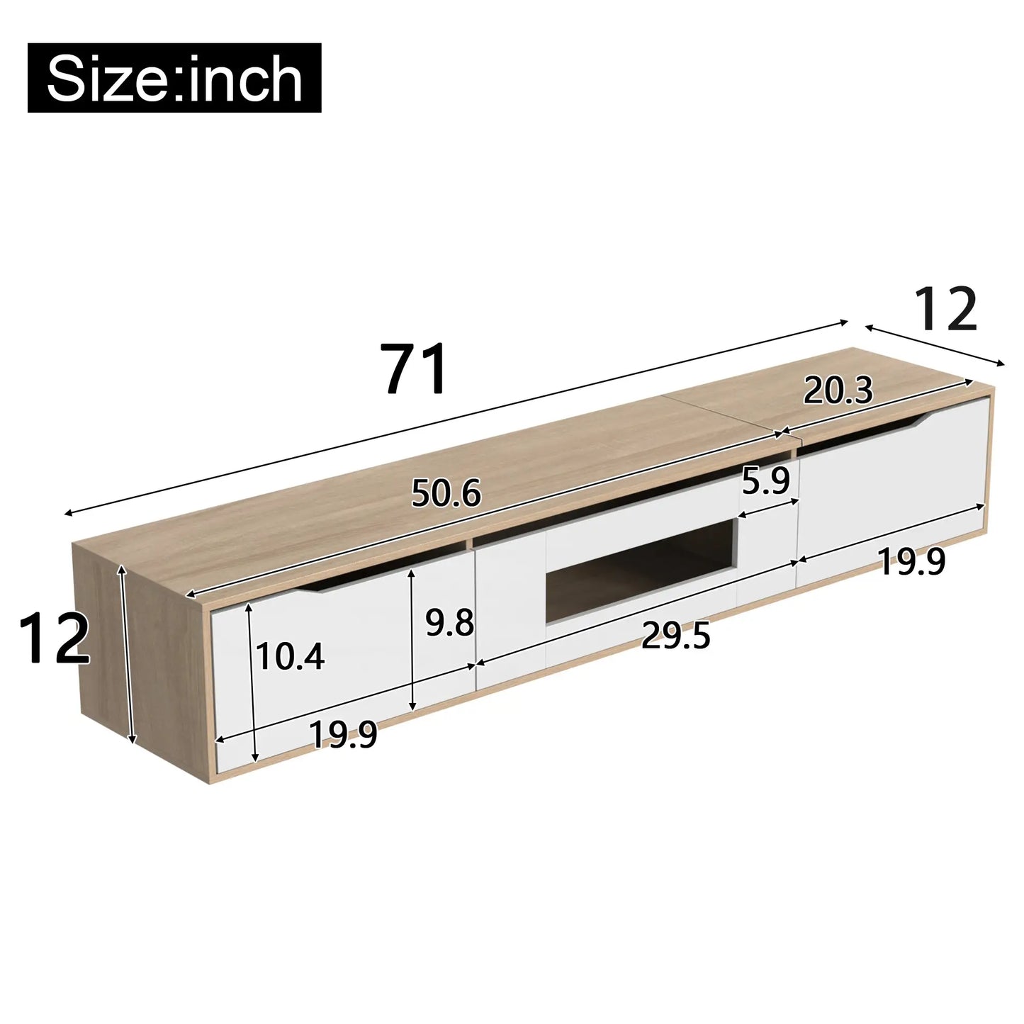 Meuble TV brillant avec éclairage LED, design moderne et options de montage polyvalentes, blanc et bois