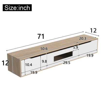 Meuble TV brillant avec éclairage LED, design moderne et options de montage polyvalentes, blanc et bois
