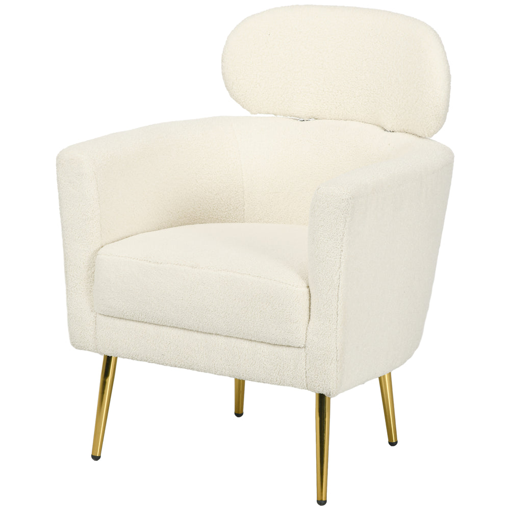 Fauteuil d'appoint tonneau avec appuie-tête amovible, blanc crème