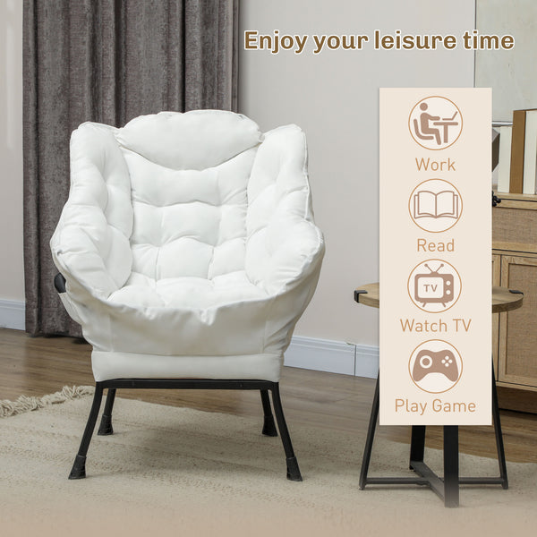 Fauteuil d'appoint avec poches latérales et pieds en acier massif, blanc crème