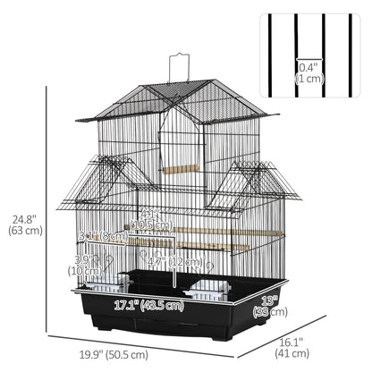 PawHut 25" Bird Cage with Perch, Swing, Food Container, Sliding Tray &amp; Handle, for Finches, Canaries &amp; Parakeets