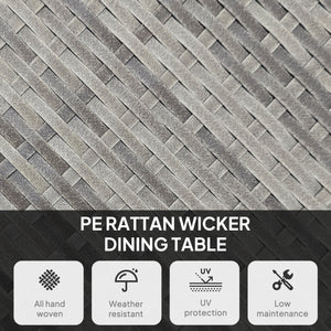 35.4" Outdoor Wicker Dining Table, PE Rattan Patio Furniture with Wood-plastic Composite Top, Grey
