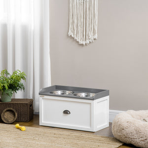 Gamelles surélevées pour chiens avec rangement, blanc