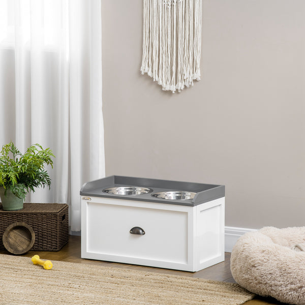 Gamelles surélevées pour chiens avec rangement, blanc