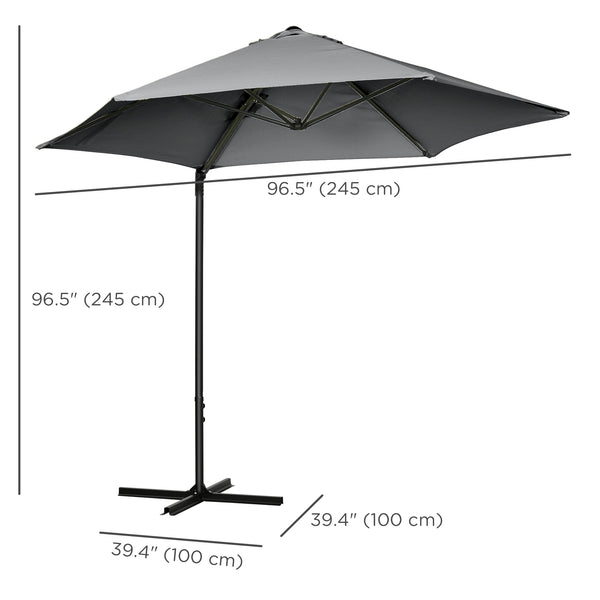 Parasol déporté de 8,5 pieds avec rotation à 360° et base en croix, gris foncé