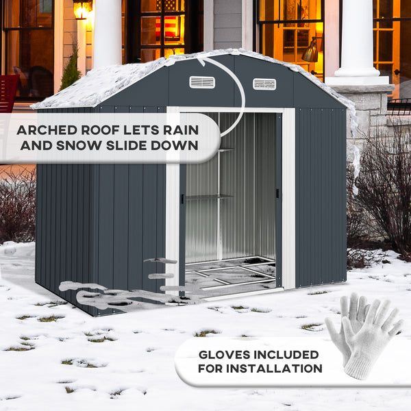 Abri de jardin galvanisé avec étagères réglables, double porte coulissante et aérations