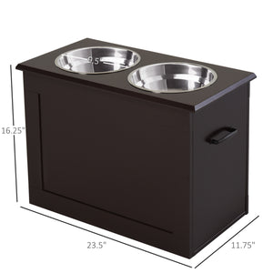Raised Large Dog Bowls with Storage, 2 Stainless Steel Bowls, Coffee Color
