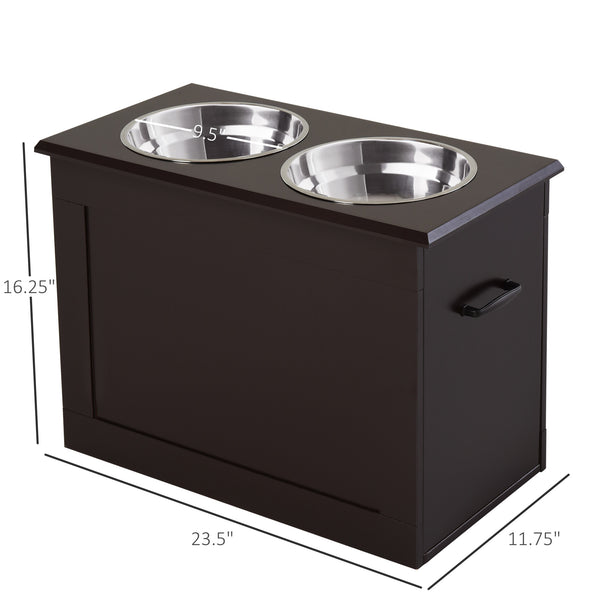 Raised Large Dog Bowls with Storage, 2 Stainless Steel Bowls, Coffee Color