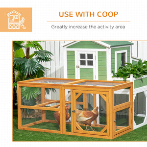 Outdoor wooden chicken coop extension with perches