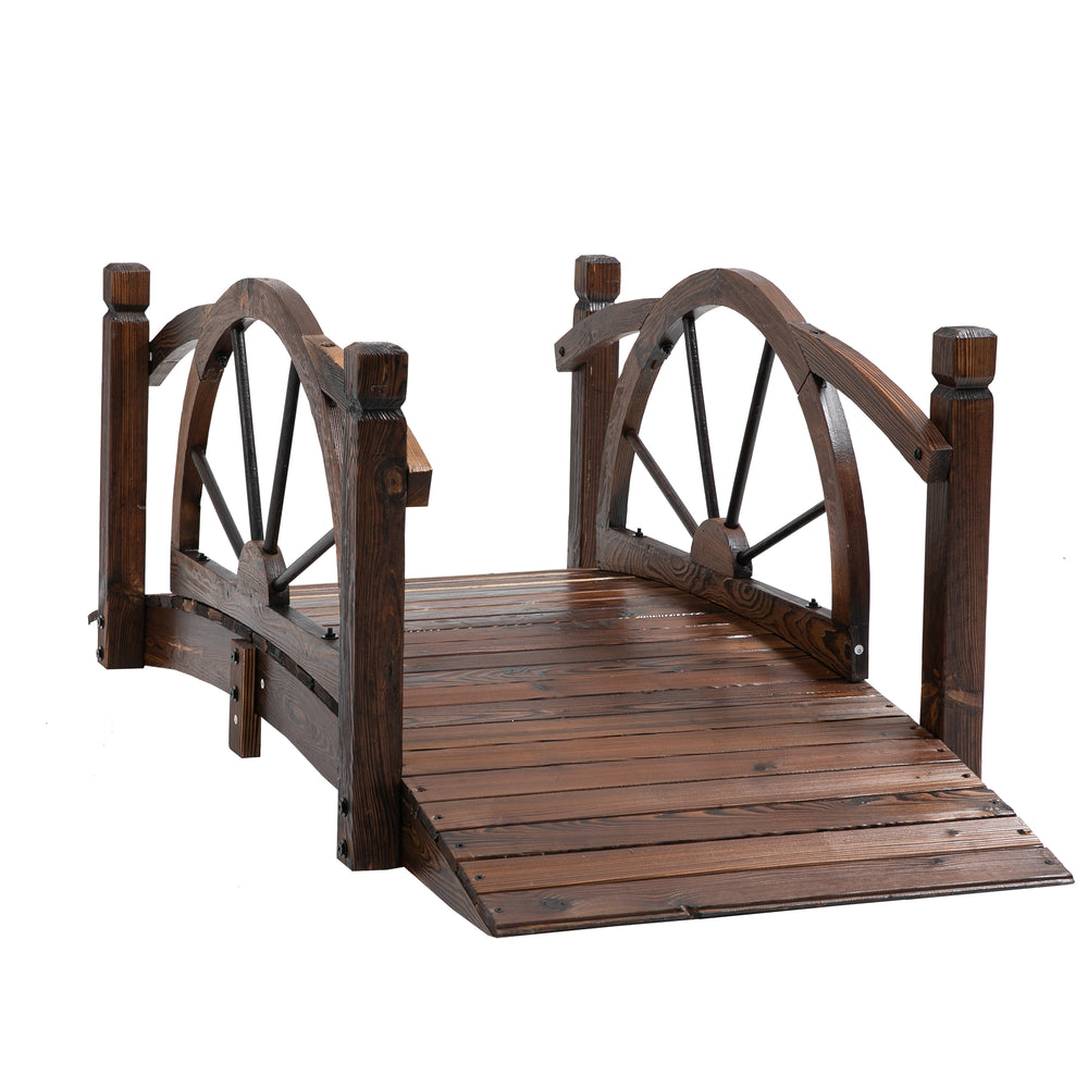 Pont de jardin en bois, passerelle décorative en arc avec garde-corps de sécurité