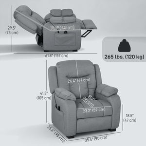 Massage Recliner Chair with Quiet Brushless Motor Pet-Friendly Fabric Power Recliner with 2 Memory Positions Grey