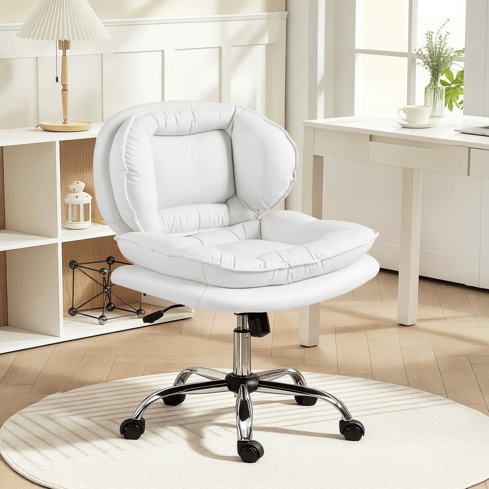 Fauteuil de bureau pivotant large avec revêtement en similicuir, inclinable, sans accoudoirs, blanc
