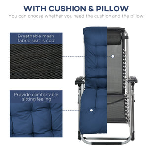 Ensemble de 2 chaises de jardin pliantes avec coussin et appui-tête, bleu foncé