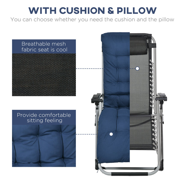 Ensemble de 2 chaises de jardin pliantes avec coussin et appui-tête, bleu foncé