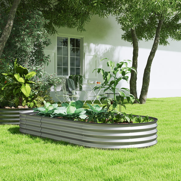 Jardinière d'extérieur surélevée galvanisée, avec tuteur en métal, argentée