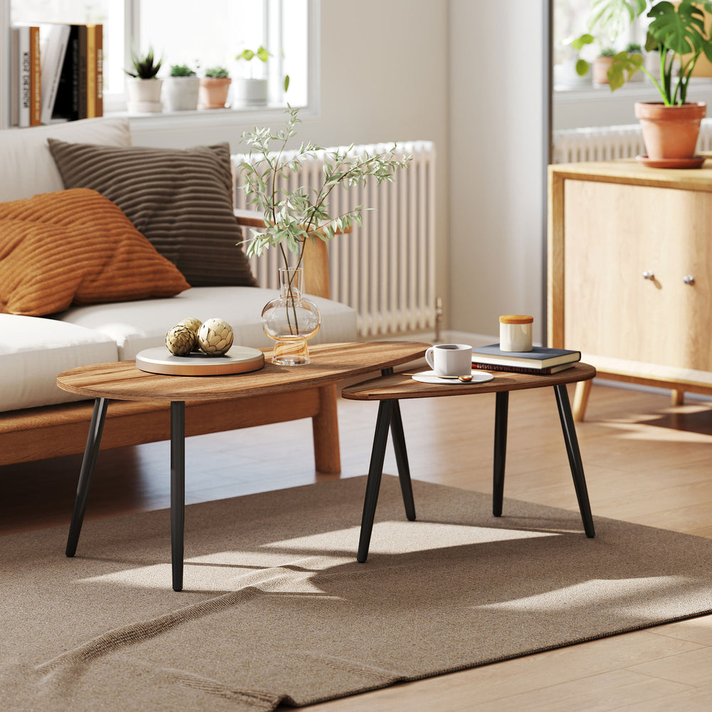 Ensemble de 2 tables basses industrielles avec pieds en acier, marron