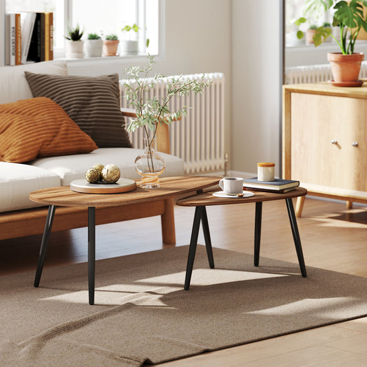Ensemble de 2 tables basses industrielles avec pieds en acier, marron