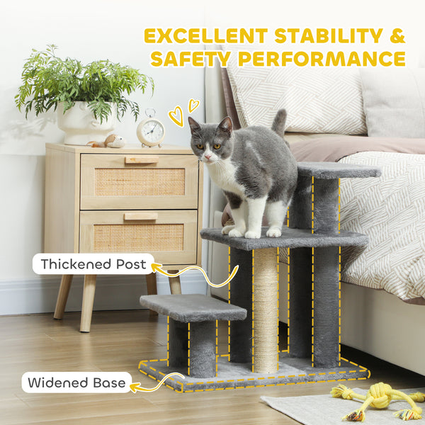 Cat steps with sisal scratching post, grey