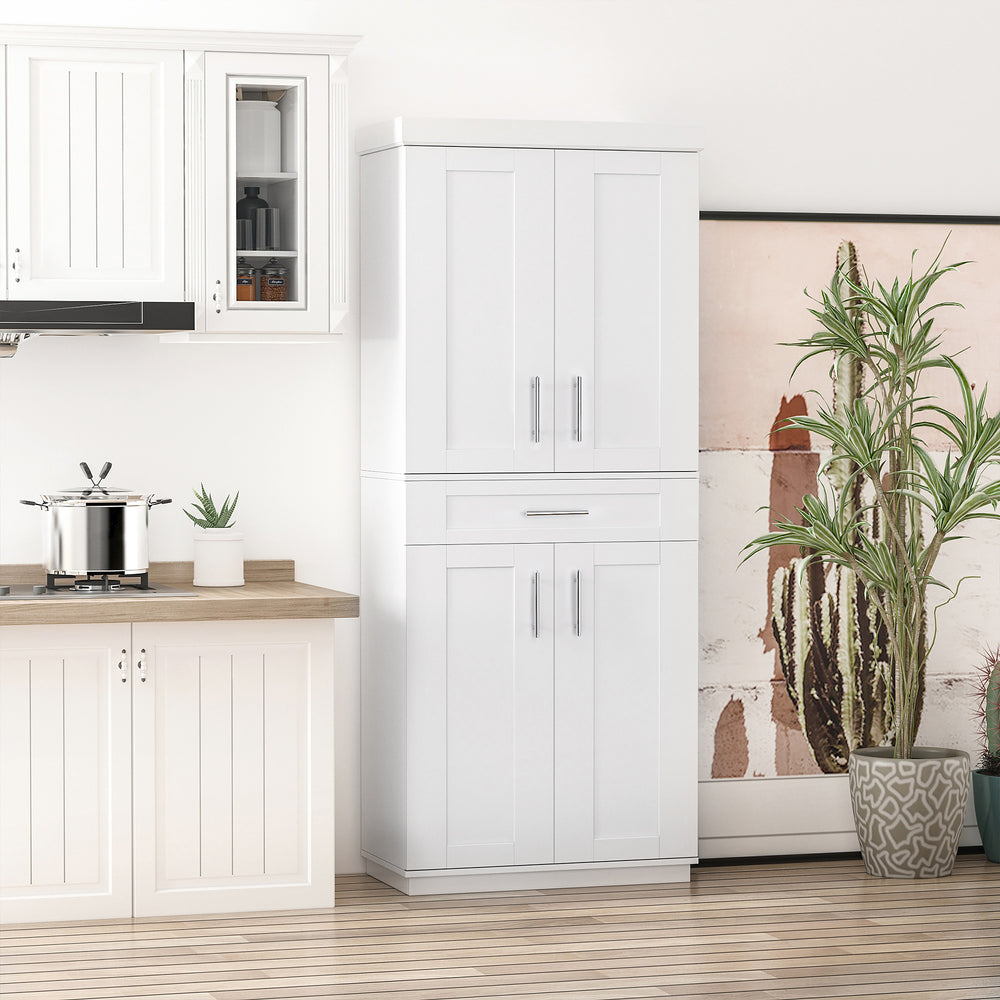 Meuble de rangement avec 4 portes, tiroir et 3 étagères réglables, blanc