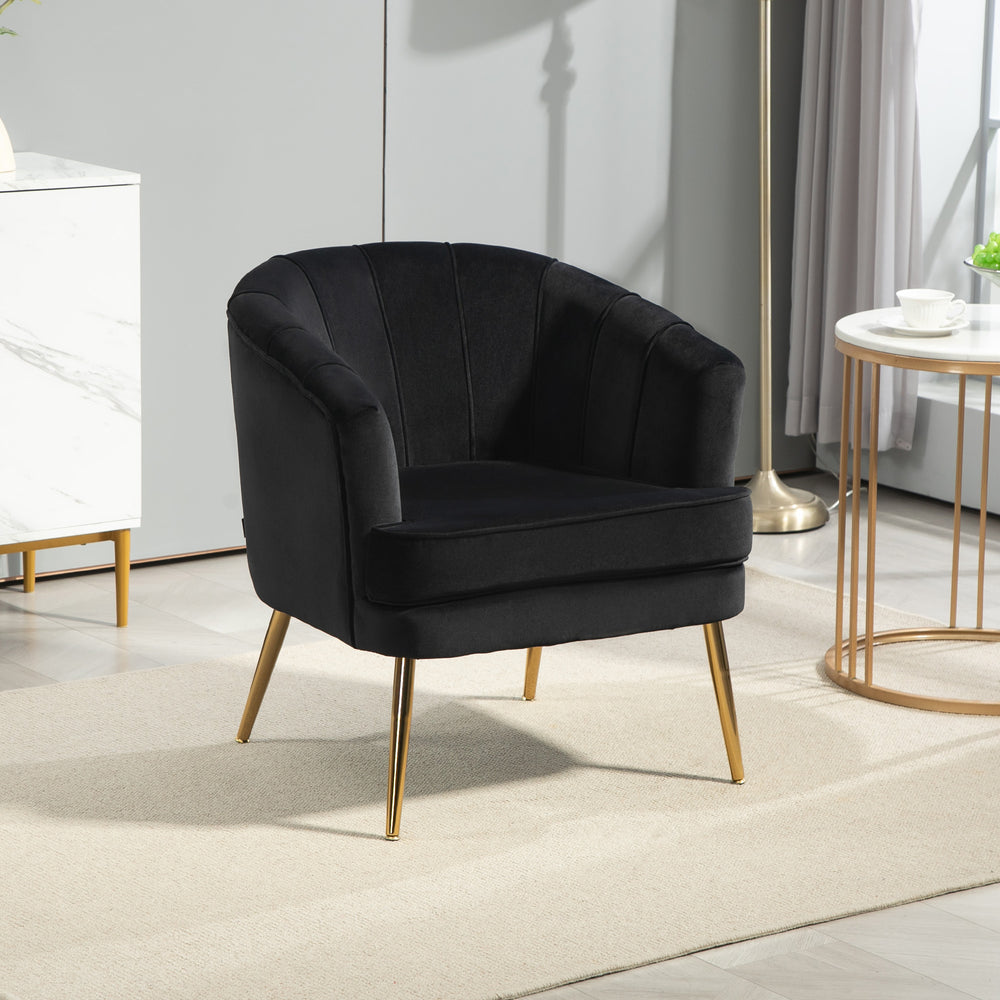 Fauteuil d'appoint moderne en tissu avec pieds en métal doré, noir