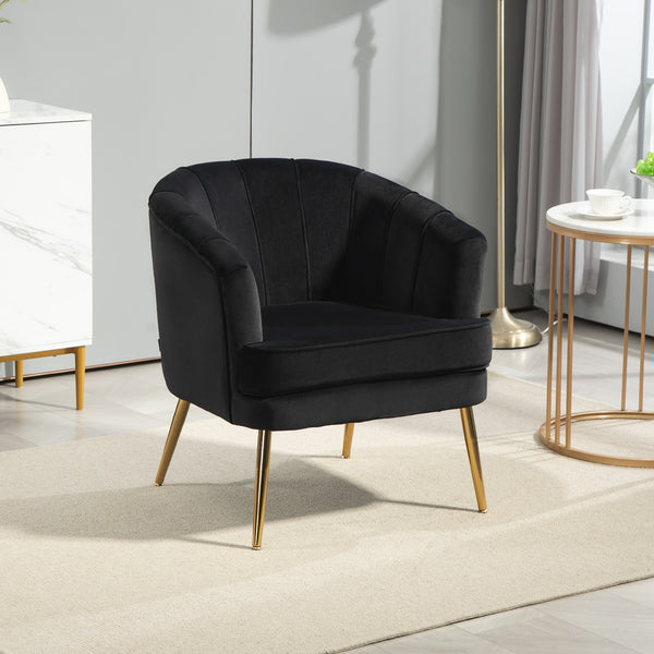 Fauteuil d'appoint moderne en tissu avec pieds en métal doré, noir