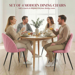 Set of 4 Modern Upholstered Dining Chairs with Metal Legs, Shell Back and Padded Seat, Pink.