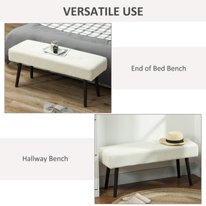 Banc ottoman rembourré en velours côtelé avec pieds en acier, blanc crème