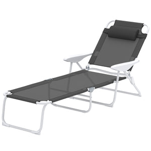 Chaise longue pliante avec dossier réglable sur 4 niveaux, gris anthracite