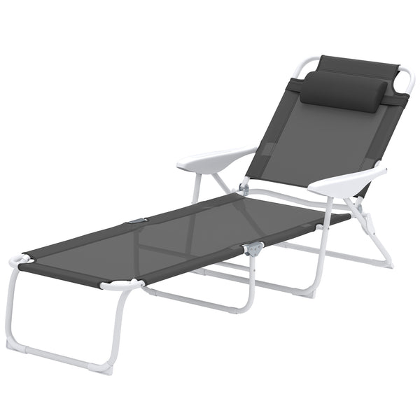 Chaise longue pliante avec dossier réglable sur 4 niveaux, gris anthracite