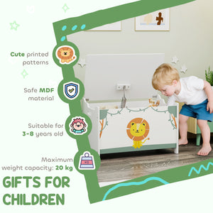 Coffre de rangement pour enfants avec couvercle et charnières de sécurité, vert