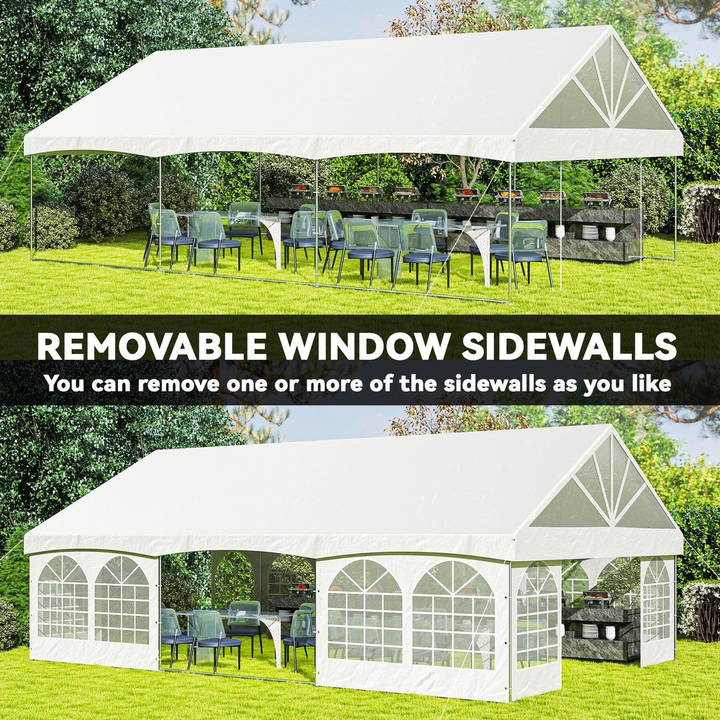 Outsunny 20' x 30' Heavy Duty Party Tent, Galvanized Outdoor Event Tent with Removable Window Sidewalls and Carry Bags