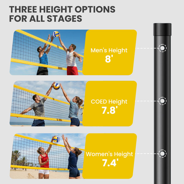 9.5m (31ft) Portable Volleyball Net Set with Adjustable Height Steel Poles, Volleyball, Boundary Line, and Carry Bag