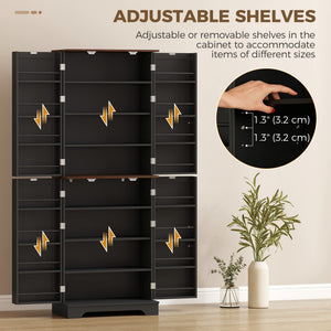 166 cm Kitchen Pantry Cabinet Adjustable Shelves Tall Storage Cabinet Door Shelves 8 Shelves Brown Black