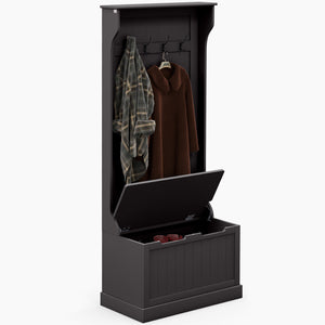 Meuble d'entrée 3 en 1 avec porte-manteaux, rangement à chaussures et banquette, noir