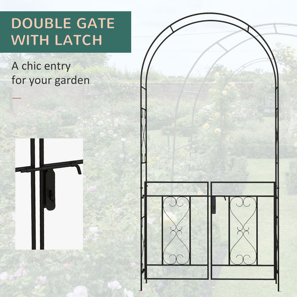 Arche de jardin en métal avec portillon, treillis pour plantes grimpantes, noire