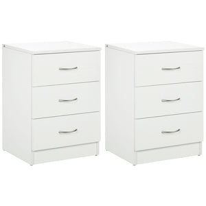 Lot de 2 tables de chevets modernes avec 3 tiroirs, blanc