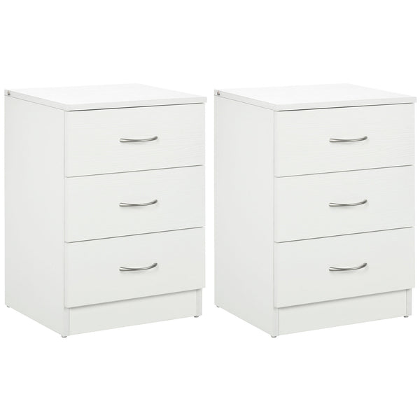 Lot de 2 tables de chevets modernes avec 3 tiroirs, blanc