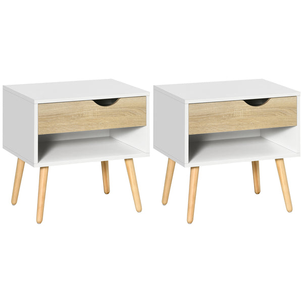 Lot de 2 tables de chevet avec tiroir et étagère, blanc