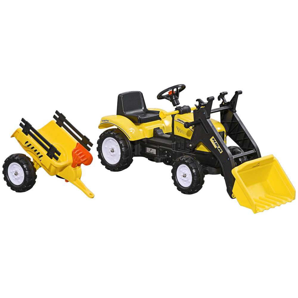 Front-mounted pedal excavator with adjustable bucket, yellow