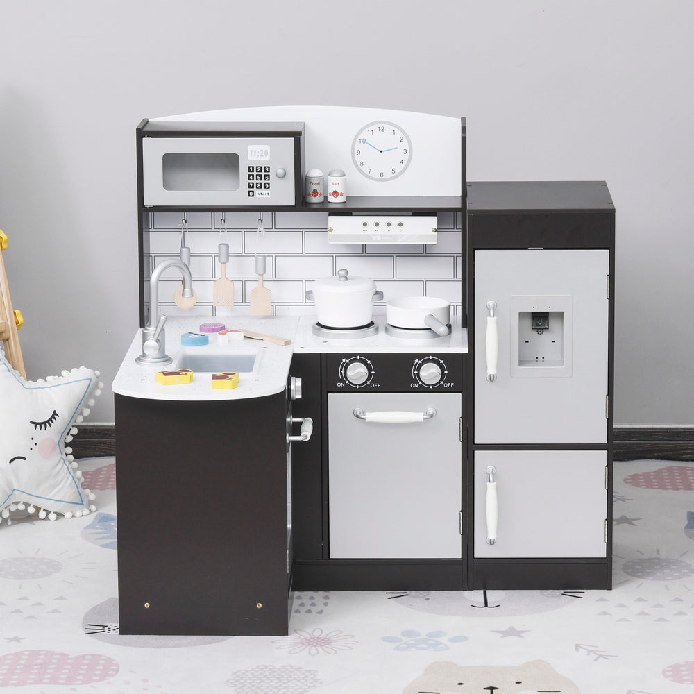 Cuisine pour enfants avec fontaine à eau, micro-ondes et accessoires, marron foncé