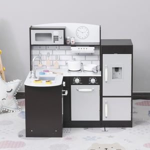 Cuisine pour enfants avec fontaine à eau, micro-ondes et accessoires, marron foncé