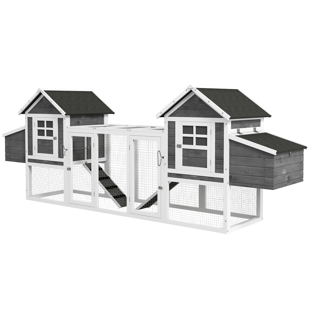 Poulailler extra large 123" en bois avec rampes d'accès et pondoirs, gris