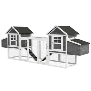 Poulailler extra large 123" en bois avec rampes d'accès et pondoirs, gris