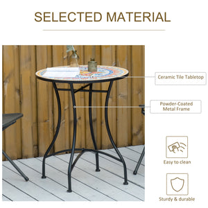 Mosaic Patio Table, Round Coffee Table with Metal Frame, Garden Furniture for Outdoor, Poolside, Red