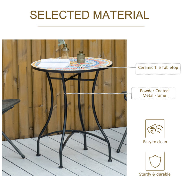 Mosaic Patio Table, Round Coffee Table with Metal Frame, Garden Furniture for Outdoor, Poolside, Red