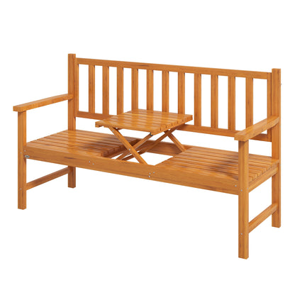 Outsunny Convertible Wooden Bench with Center Table, Outdoor Loveseat, Seats 2-3, Perfect for Porch &amp; Backyard |